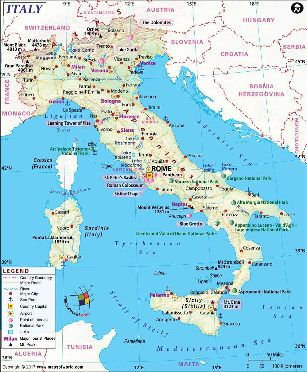 Kat jeyografik nan naples an itali nan zòn ki antoure